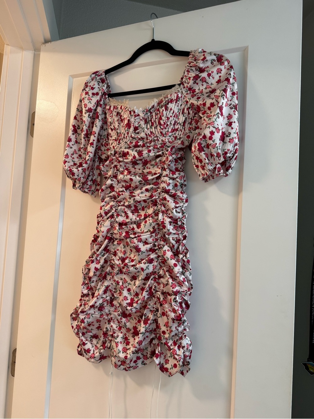 For Love & Lemons White Mini Dress with Red Floral